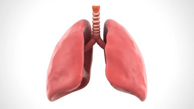 Anatomical illustration of human lungs and trachea in a medical context from a frontal viewpoint