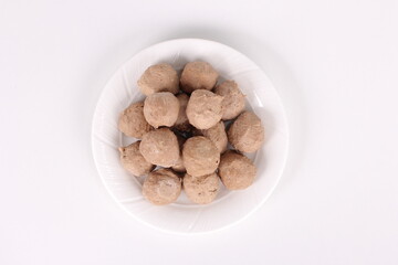 Beef Meatballs On White Background Studio Topdown