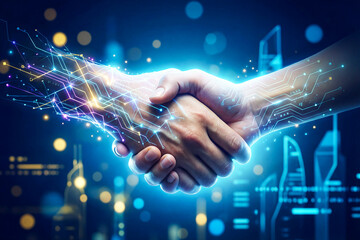 Digital Handshake Technology Agreement Partnership Future Connection Cyber Security Networking Innovation Global Business Collaboration Deal