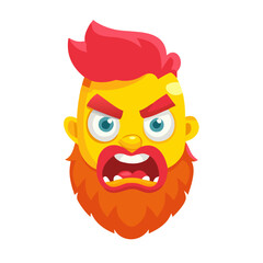 Bright hipster character. A set of elements for animation and selection of emotions. Red, yellow beard and hair. Flat cartoon character. Angry, contented, thoughtful, irritated, frightened ... See Mor © Shakeela