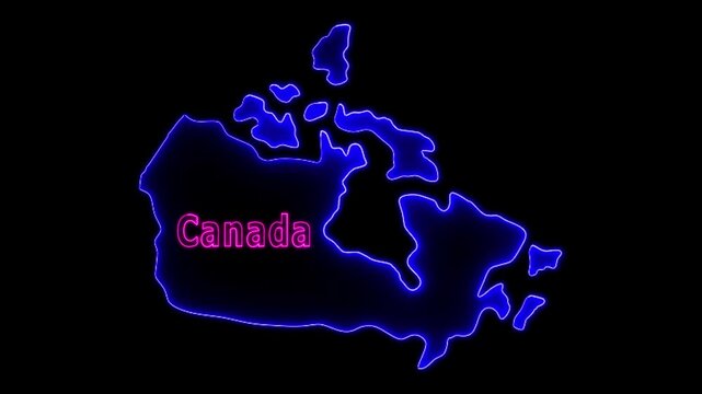 Glowing neon Canada country map and futuristic design concept, Motion graphic 4k video.