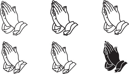 Religious Praying Hands Gesture Icon Set for Faith Worship Spiritual Meditation and Peace Concepts Featuring Various Outline and Silhouette Styles