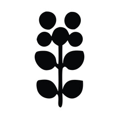 Stylized Black Flower Icon with Rounded Petals and Stem - Simple Graphic Symbol for Nature and Botany Concepts