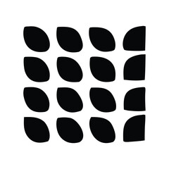 Abstract geometric pattern of stylized leaves in a grid, minimalist black and white design