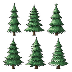 Fototapeta premium Collection of Evergreen Christmas Trees in Various Styles and Shapes.
