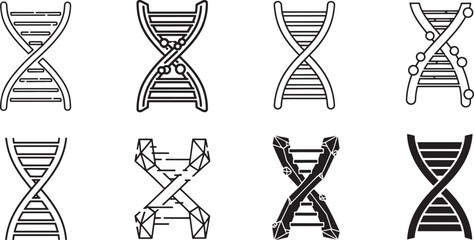 DNA Double Helix Genetic Structure Icon Set for Biotechnology Genome Research Medical Science Heritage Testing and Forensic DNA Analysis Design