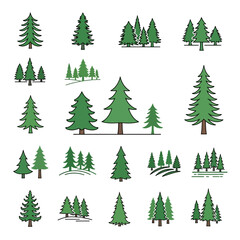 Obraz premium Collection of Stylized Evergreen Tree Illustrations for Design Projects.