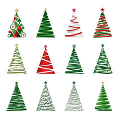 Obraz premium Collection of stylized Christmas tree illustrations for festive designs.