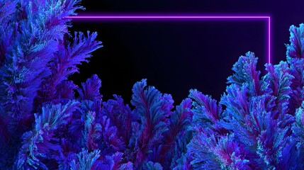 Surreal Underwater Scene with Neon Frame and Coral Reef.