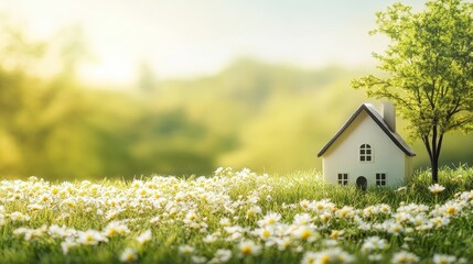 Obraz premium Serene Bright Countryside Retreat with Clear Skies and Lush Green Landscape