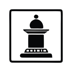 A bold black and white illustration of a monument pedestal, symbolizing achievement and history, presented within a square border