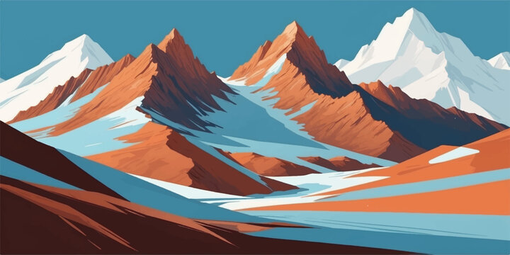 Cinematic mountain background with stylized ridges and deep orange color vector landscape. 