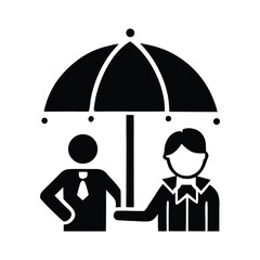 Vector illustration of people under an umbrella, symbolizing strong business insurance, partnership, and client protection in a secure and collaborative environment