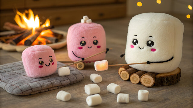 Marshmallow Plush Pastel Fluffy Roasting Cozy Playful Stuffed Toy