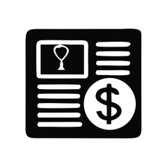 Comprehensive financial report icon detailing market value and product features, illustrating economic trends and commercial transactions for business insights