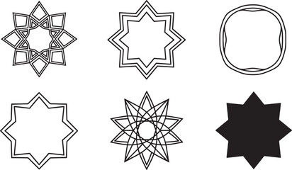 Islamic Star Geometric Pattern and Arabesque Ornament Icon Set for Ramadan Decoration Religious Art and Middle Eastern Cultural Design Concepts