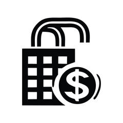Vector icon for financial security, a padlock protecting a dollar symbol, representing secure investments, asset protection, and economic safety in business applications