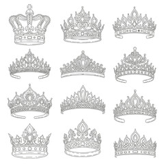 Elegant Crown Collection HandDrawn Royal Headwear Designs. © anis