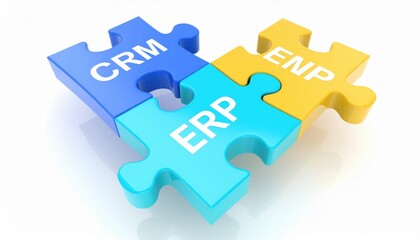 CRM ERP ENP Puzzle Pieces Connecting Business Solutions
