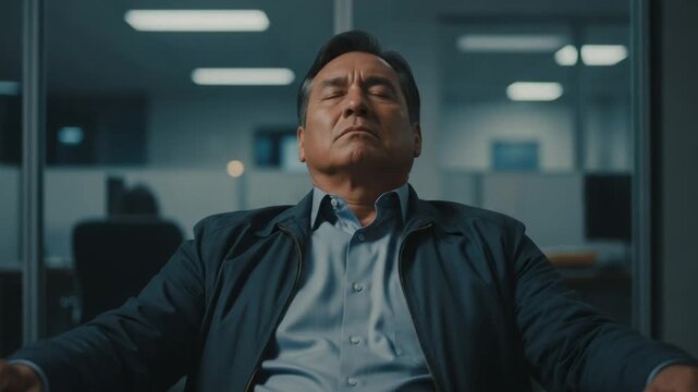 Calm Middle-Aged Man in Business Attire Sitting in Modern Office Environment - Powered by Adobe