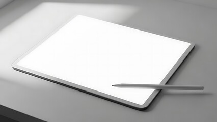 Blank digital tablet and stylus lying on a desk, ready for creative work or note-taking
