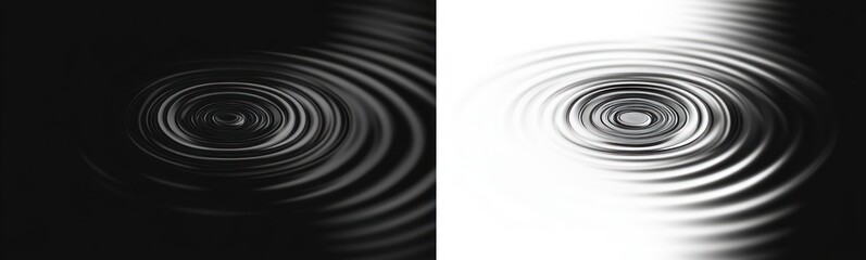 Fototapeta premium side-by-side black and white panels of concentric water ripples conveying a calm, reflective mood