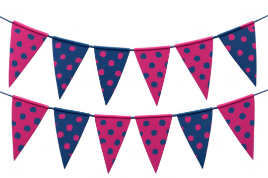 Pink and blue polka dot bunting flags creating a festive atmosphere for celebration, party, and joyful event decorations - Powered by Adobe
