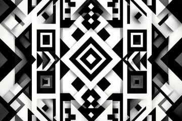 high-contrast black and white geometric composition of concentric diamonds, nested squares, rectangles and chevrons with layered shadows, symmetrical and hypnotic energy