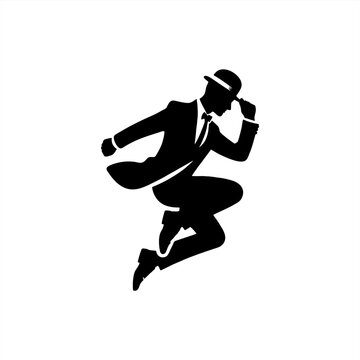 man wear suit and bowler hat dancing skajumping