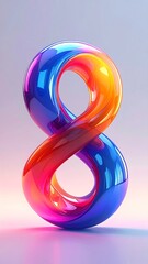 Glossy, stylized number eight form with vivid red, orange, and blue swirling gradients