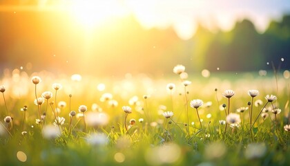 Obraz premium Sunrise over wildflowers with soft bokeh effect