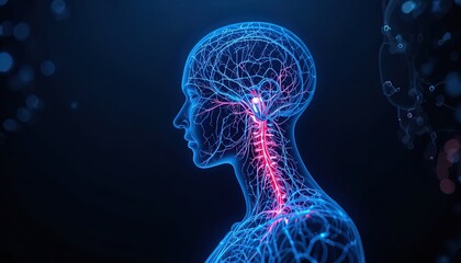 Digital visualization highlights intricate details of the human nervous system within a profile silhouette