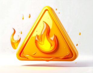 Glossy yellow triangle with a flame, suggesting hazard or warning, with drip effects