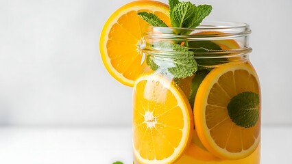 Orange Slice Mint Leaves Freshness Citrus Vitamin C Refreshment Recipe Idea Concept