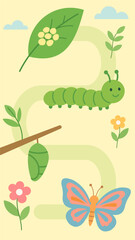 Cute Butterfly Life Cycle Illustration with Caterpillar and Chrysalis
