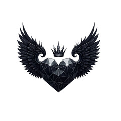 Fototapeta premium Winged Diamond Heart with Crown Icon