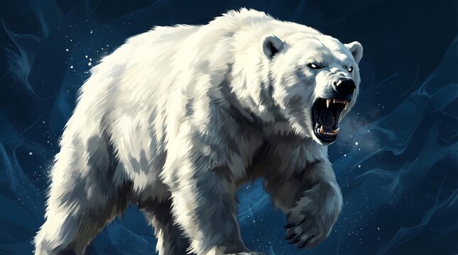Powerful White Polar Bear Digital Illustration with Dynamic Strength and Abstract Background