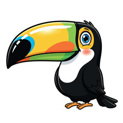Naklejka premium A colorful toucan bird with a large beak stands on a white background illustration