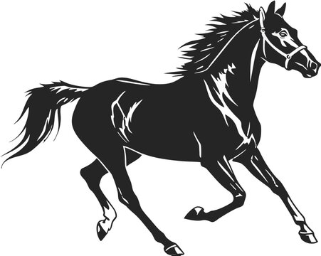 Galloping Horse Silhouette Vector Clipart Running Stallion Equine Illustration Line Art