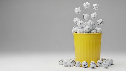 Waste Paper Creativity Ideas Crumpled Ball in Bin Bright Copy Space