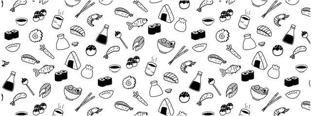 japanese food seamless pattern doodle hand drawing sketch background chinese asian food dimsum sushi restaurant