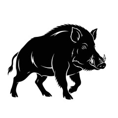 Obraz premium Powerful Wild Boar Silhouette with Sharp Tusks and Bristly Mane.
