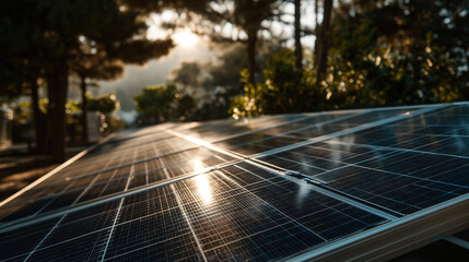 Outdoor Solar Panel Green Energy Charging Camping Life Scene, Eco-technology Integrated with Nature