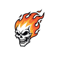 Obraz premium Flaming skull illustration depicts a menacing ghost face with fiery orange and yellow flames