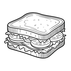 A simple black and white illustration of a classic sandwich with fillings