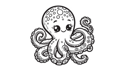 Vector illustration of cartoon octopus black and white drawing For children to learn to color according to the picture. © dinesh