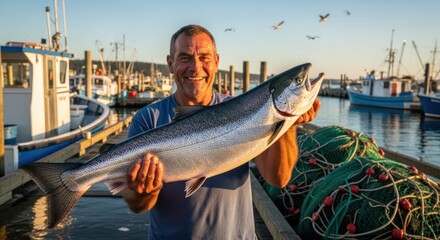 A man holding a large fish in a fishing boat.