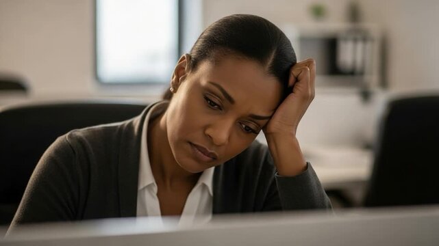 Stressed Female Business Professional Working in Modern Office Environment
