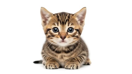 Obraz premium Cute Kitten Portrait Isolated White Background. Lovely Tabby Cat Studio Shot