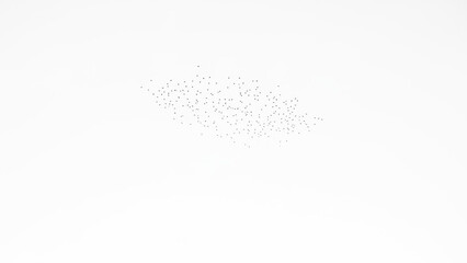 Murmuration of Starlings Flying in White Sky Abstract